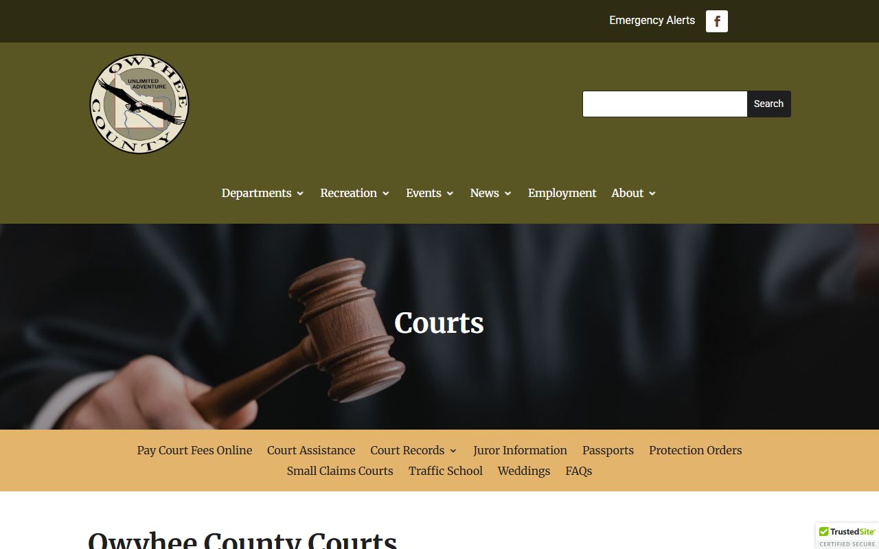 Owyhee County Courts page for court records after jail arrest