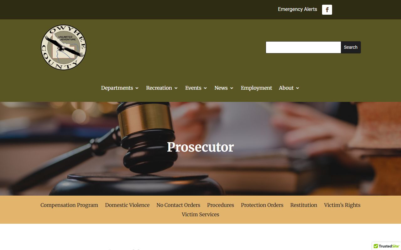 Owyhee County Prosecutor page for charges after jail arrest